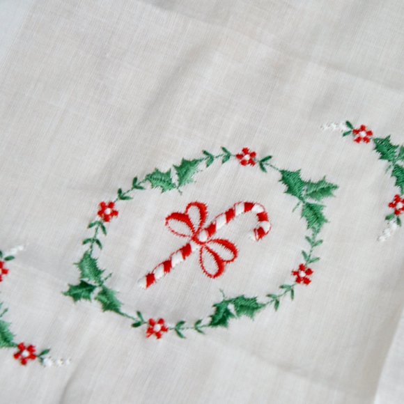 Vintage Embroidered Candycane Christmas Pocket Square Handkerchief - Picture 3 of 4